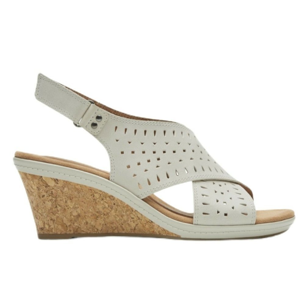 Cobb Hill Janna Slingback Wedge Sandal Shoe White Perforated Leather Siz… - Picture 7 of 10